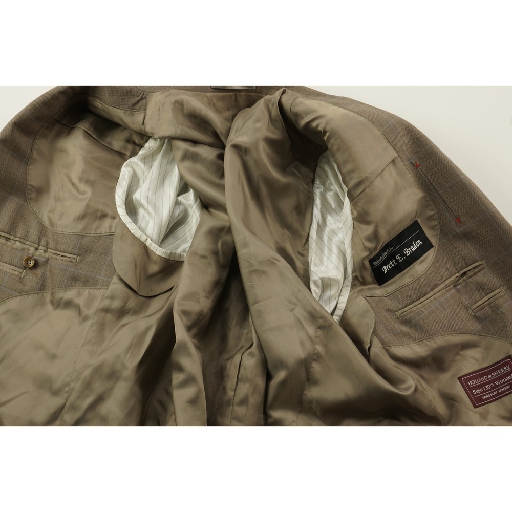 Holland & Sherry Saville Row Bespoke Suit Prince of Wales Super 130s 46R 38W - Picture 9 of 10